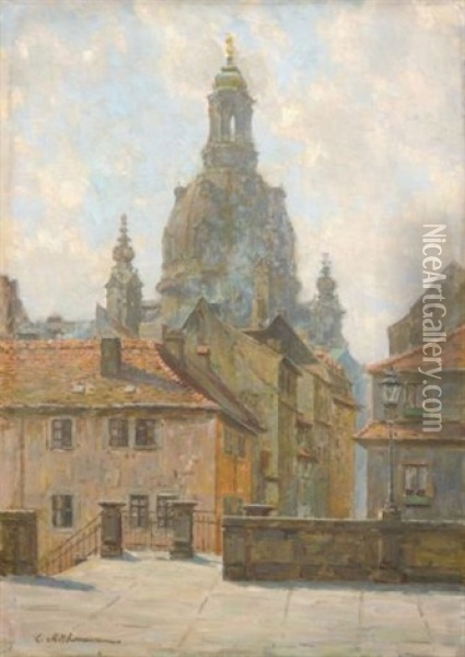 Dresden - Malerwinkel Mit Blick Auf Die Frauenkirche Oil Painting - Ludwig Muhrmann