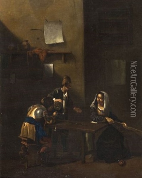 Scene De Taverne Avec Fumeur, Buveur Et Joueuse De Guitare Oil Painting - Cornelis Pietersz Bega