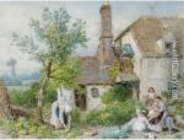 The Cottage Garden Oil Painting - Myles Birket Foster