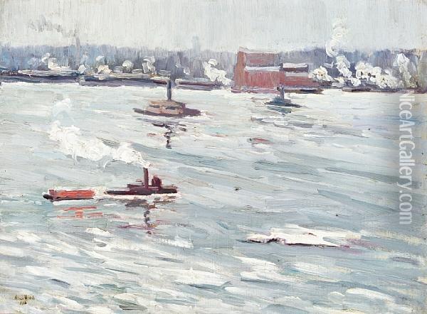Hudson River In Winter, N.y. Oil Painting - Alice Hirsh