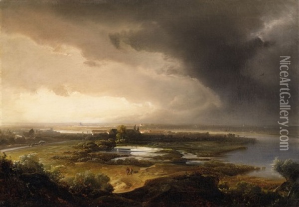 View Of The Lower Rhine Oil Painting - Caspar Johann Nepomuk Scheuren