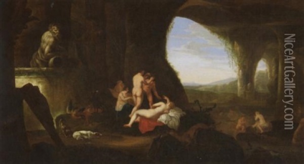 Diana Mit Ihrem Gefolge In Einer Felsgrotte Oil Painting - Abraham van Cuylenborch