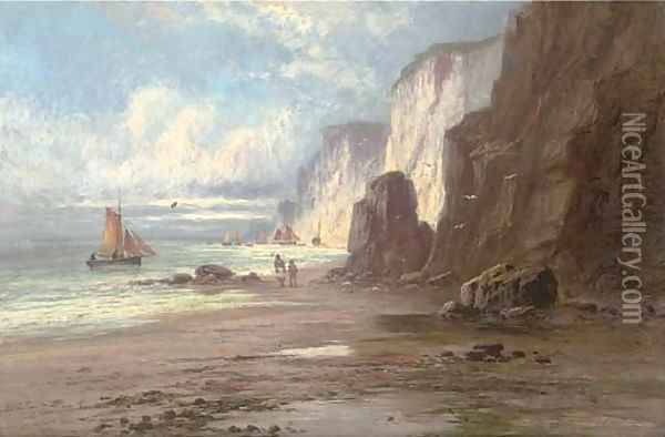 Figures on a beach; and Waves against the rocks Oil Painting - Sidney Yates Johnson