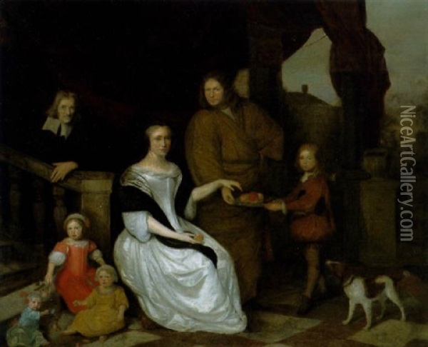 Bildnis Einer Hollandischen Familie Auf Einer Schlossterrasse Oil Painting - Michiel van Musscher