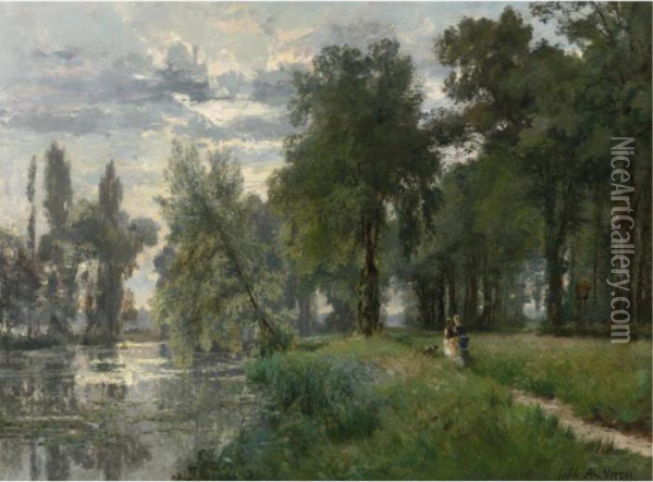 Walking By The River Oil Painting - Alexandre Rene Veron