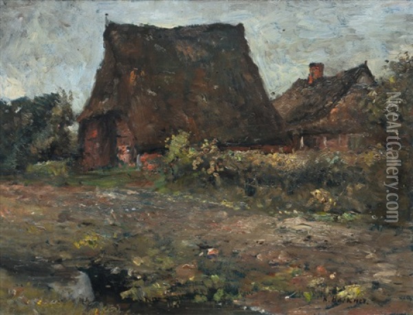 Farm Houses Oil Painting - Rudolf Hoeckner