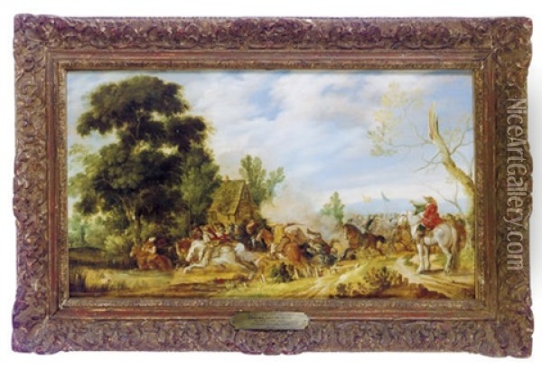 A Battle Skirmish Oil Painting - Esaias van de Velde the Younger