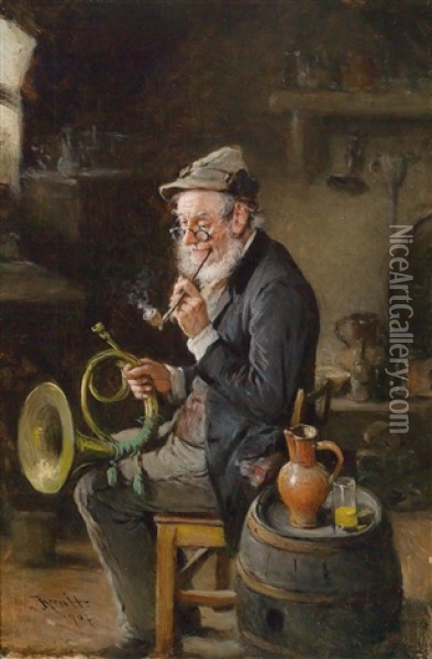 Pause Des Jagdhornblasers Oil Painting - Hermann Kern