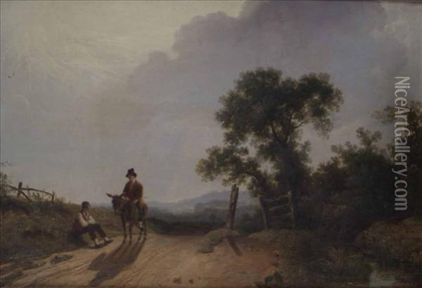 Travellers On A Country Road Oil Painting - John F Tennant