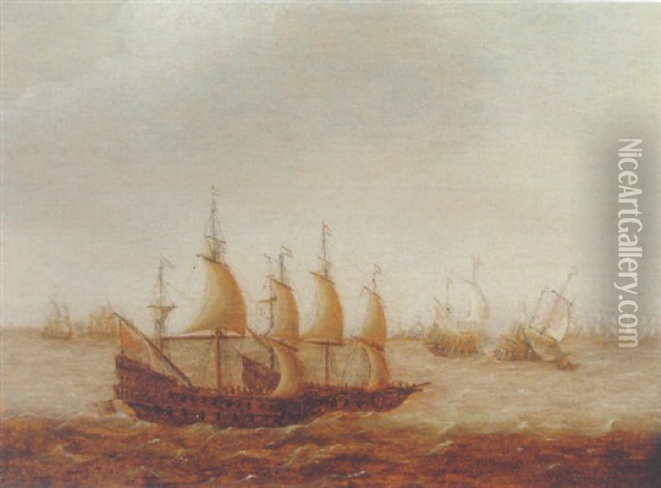 A Naval Battle Oil Painting - Jan Porcellis