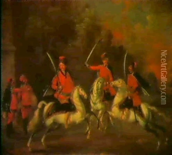 Preussische Husarenoffiziere Unter Konig          Friedrich Wilhelm I., Berlin 1738 Oil Painting - Christian Friedrich Hosenfelder
