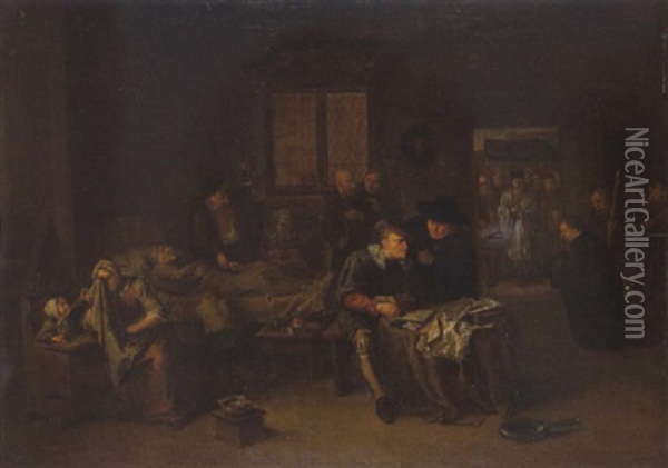 Trauernde Familie Im Sterbezimmer Oil Painting - Egbert van Heemskerck the Younger