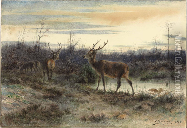 Deers In The Forest At Fontainebleau Oil Painting - Rosa Bonheur