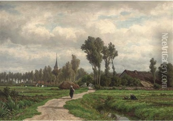 A Figure On A Village Track Oil Painting - Adrianus van Everdingen