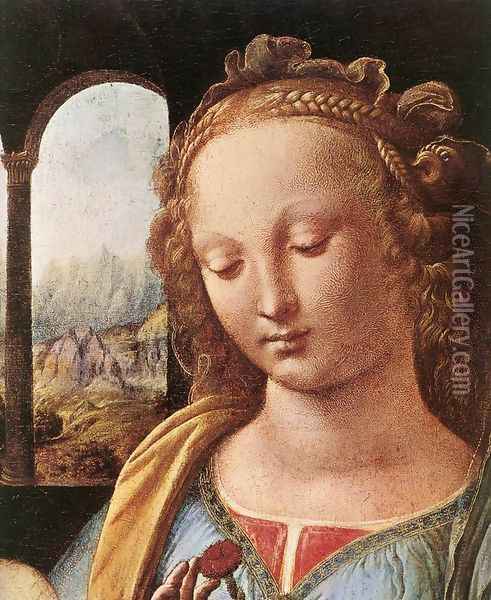 The Madonna of the Carnation [detail: 1] Oil Painting - Leonardo Da Vinci