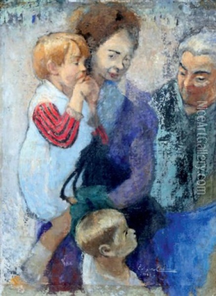 Trois Generations: Femmes Et Enfants Oil Painting - Edgar Chahine