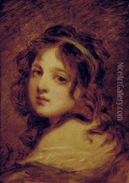 Portrait Of A Girl With A Blue Ribbon In Her Hair Oil Painting - Jean Baptiste Greuze