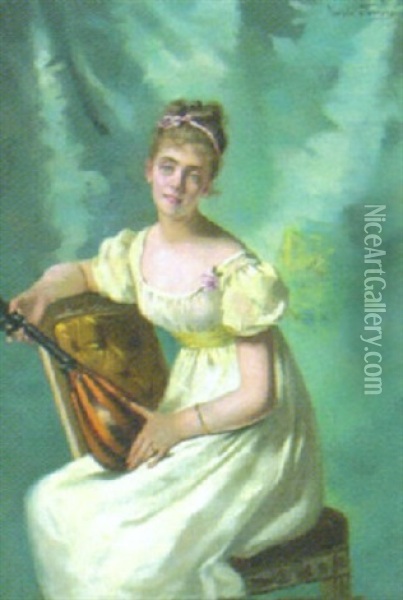 Kvinna Med Stranginstrument Oil Painting - Cecile (Mme. Guerin) Ferrere