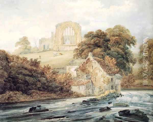 Egglestone Abbey Co Durham Oil Painting - Thomas Girtin