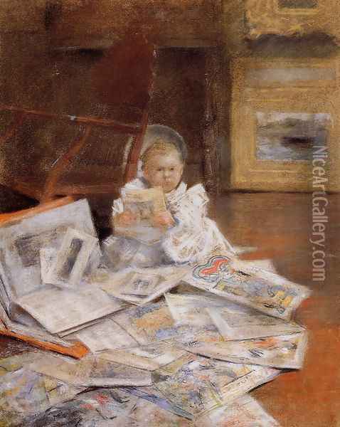 Child With Prints Oil Painting - William Merritt Chase
