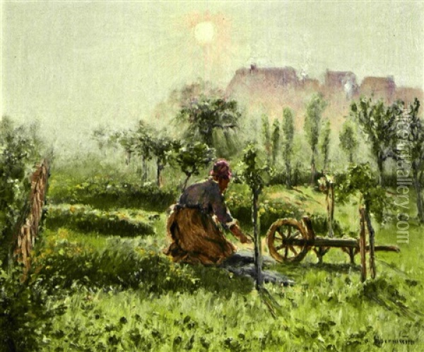 Bei Der Gartenarbeit Oil Painting - Theodor von Hoermann