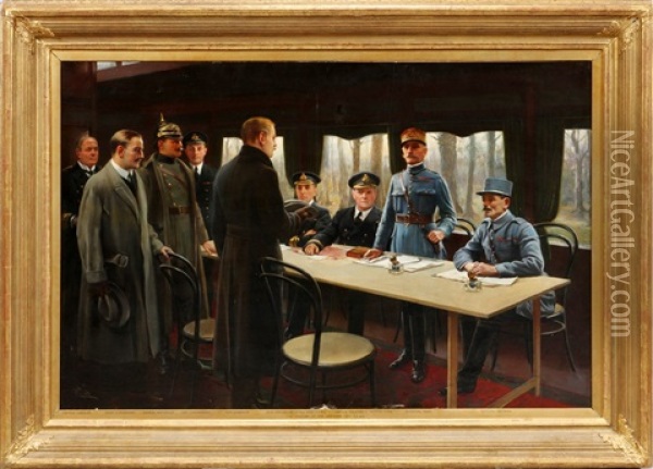 The Signing Of The Armistice - Nov. 11th, 1918 Oil Painting - Harold H. Piffard