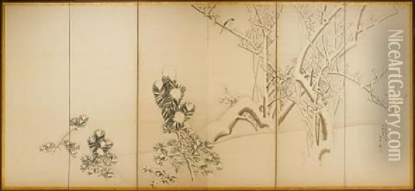 Six-fold Screen (pair) Oil Painting - Yokoyama Seiki