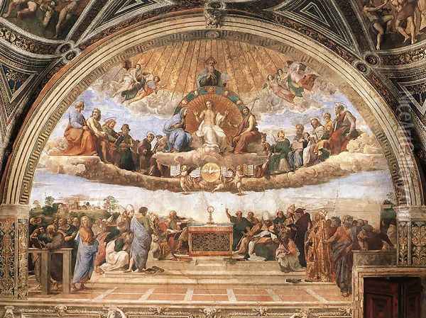 Disputation of the Holy Sacrament (La Disputa) Oil Painting - Raffaelo Sanzio