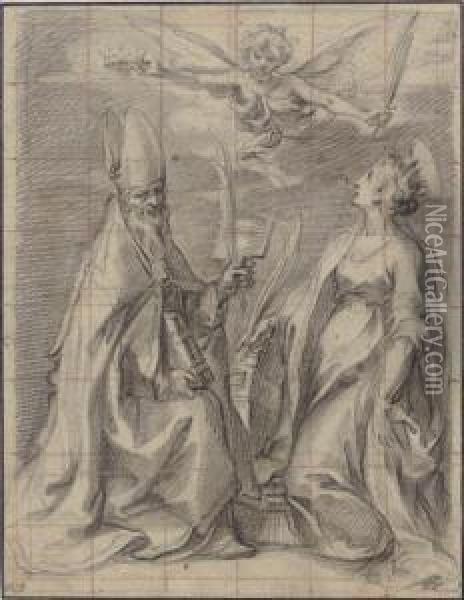 Saints Blaise And Catherine Of Alexandria Oil Painting - Francesco Vanni
