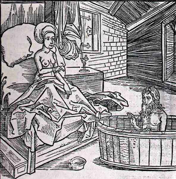 Women Cold Bath And L'Ermite Oil Painting - Albrecht Durer