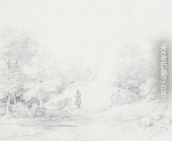 Figures In A Landscape Oil Painting - Dupont Gainsborough