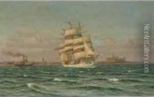 Shipping Off Kronborg Oil Painting - Vilhelm Karl Ferd. Arnesen