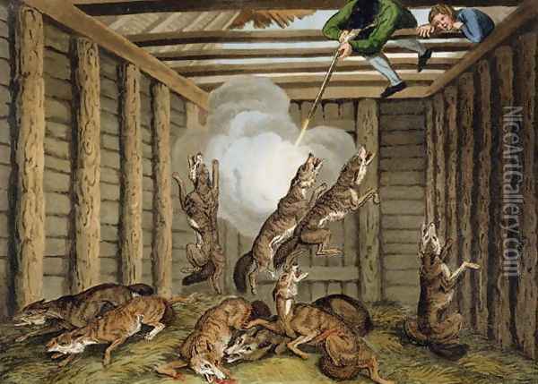 American Anecdote Shooting the Wolves Oil Painting - Samuel Howitt