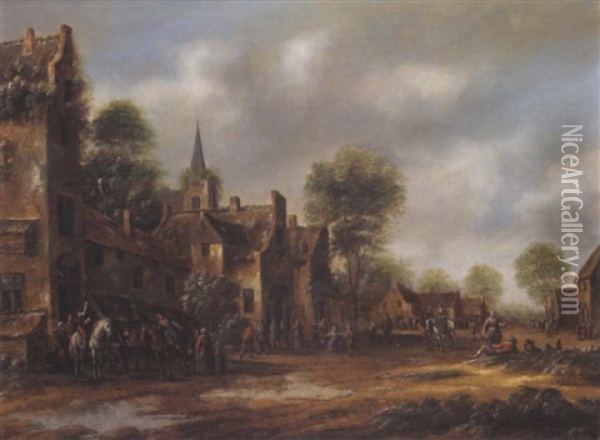 Feierabend In Einem Hollandischen Dorf Oil Painting - Thomas Heeremans