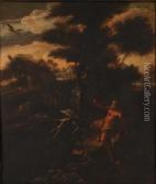 Figura In Un Paesaggio Oil Painting - Salvator Rosa