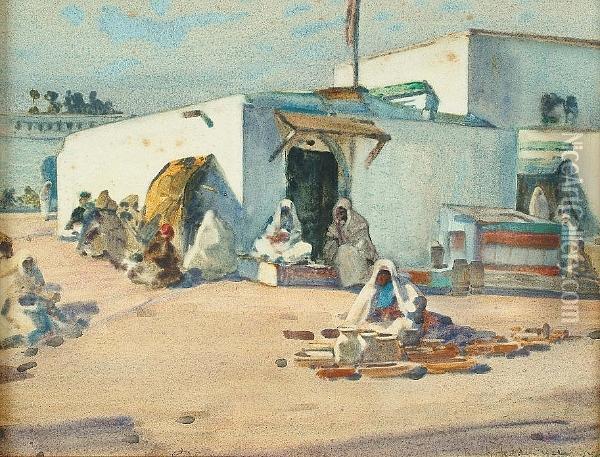North African Street Scene Oil Painting - A. Romilly Fedden
