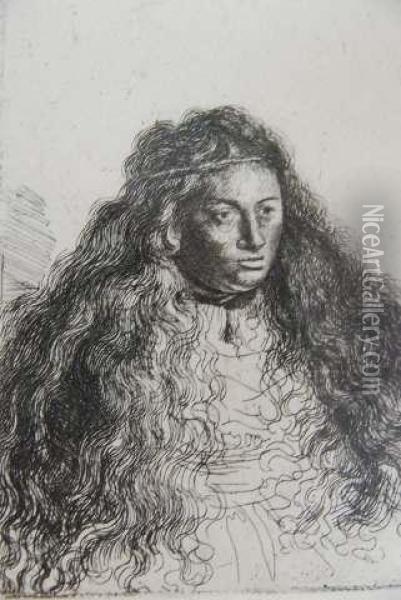 Portrait Of A Woman With Long Flowing Hair Oil Painting - Rembrandt Van Rijn