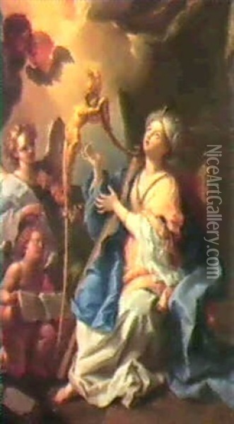 Saint Cecilia Playing The Harp Oil Painting - Sebastiano Conca