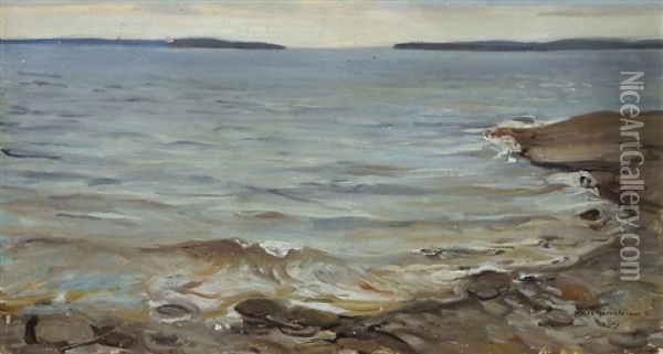 Landscape From A Shore Oil Painting - Vaeinoe Haemaelaeinen