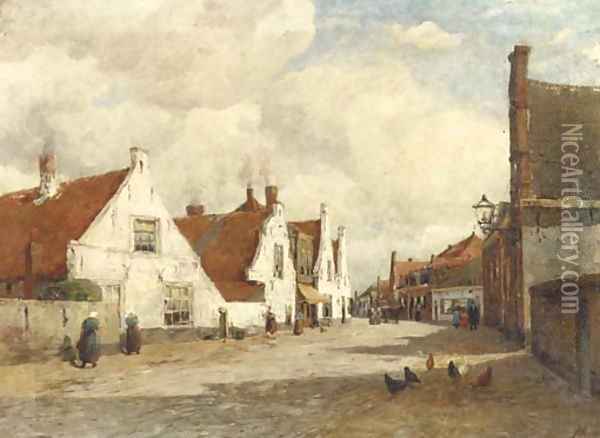 Village street in Noordwijk Oil Painting - Jan Hillebrand Wijsmuller