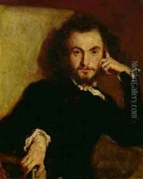 Portrait of Charles Baudelaire 1821-67 Oil Painting - Emile Deroy