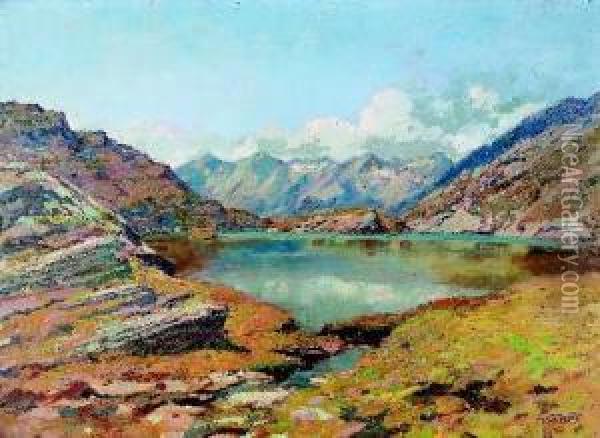 San Bernardino Mit Blick Auf Den Moesolasee. Oil Painting - Gioachimo Galbusera