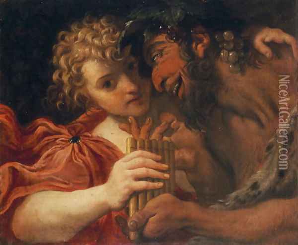 Satyr and Shepherd Oil Painting - Annibale Carracci