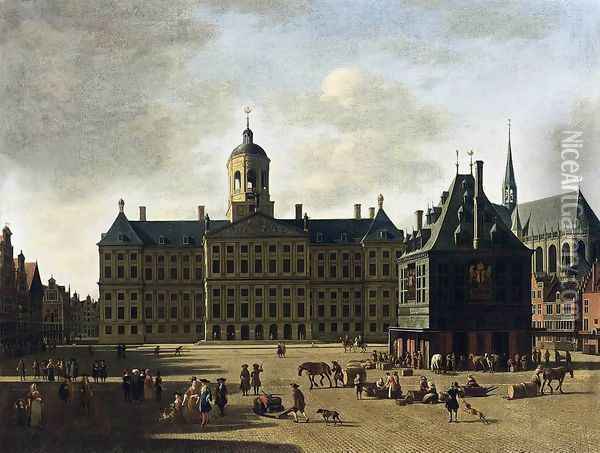 Amsterdam- View of the Dam with the Town Hall 1697 Oil Painting - Gerrit Adriaensz Berckheyde