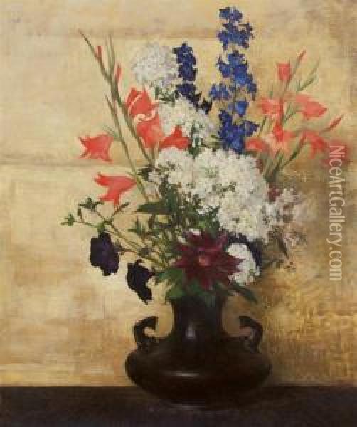 Flowers On Gold Oil Painting - Hermann Dudley Murphy