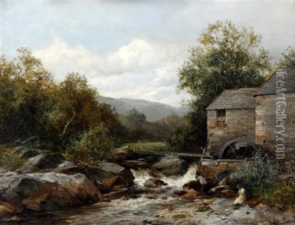 A Mill On The Llugwy Oil Painting - David Bates