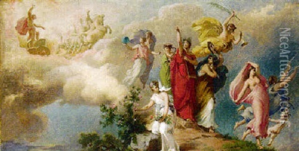 Apollo And The Muses Oil Painting - Francois Emile Ehrmann