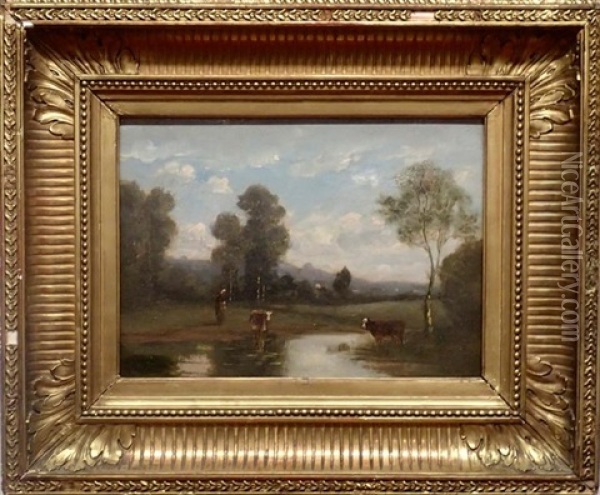 Paysage A La Mare Oil Painting - Adolphe De Villers