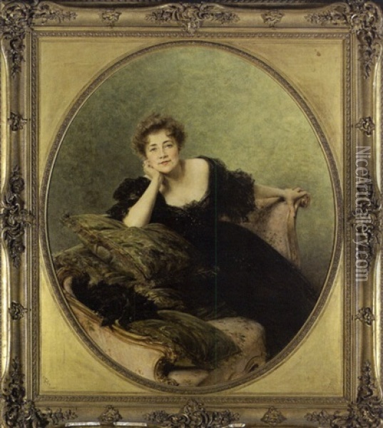 Portrait De Femme Oil Painting - Alexandre Jacques Chantron