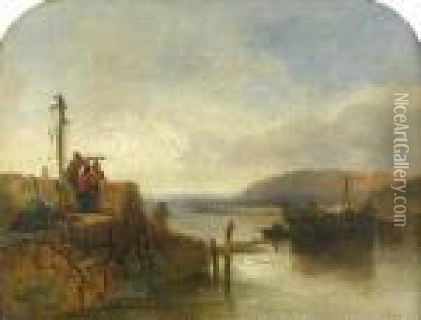 Fishermen With A Telescope Looking Out To Sea Oil Painting - James Baker Pyne